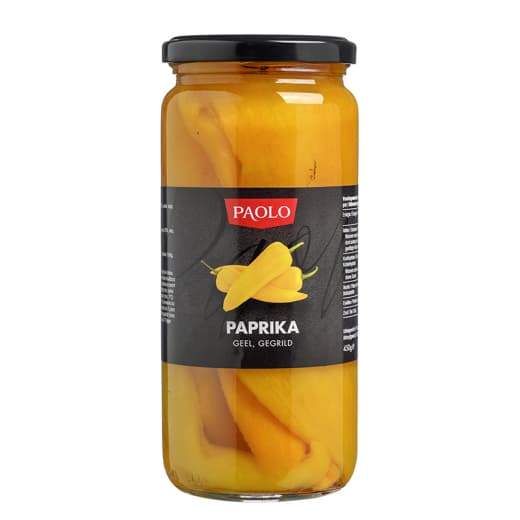 Gegrilde gele paprika's in glazen pot